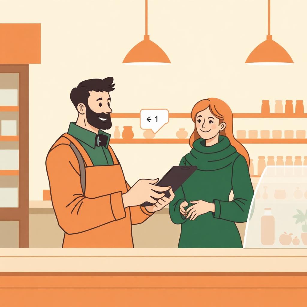 Un commerçant ajoute des points à un client depuis une tablette